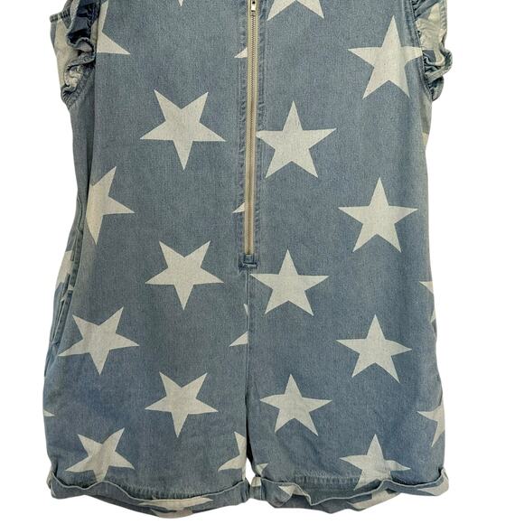 BiBi Ruffled Star Denim Half Zip Romper Blue Jean Size S - Picture 7 of 12